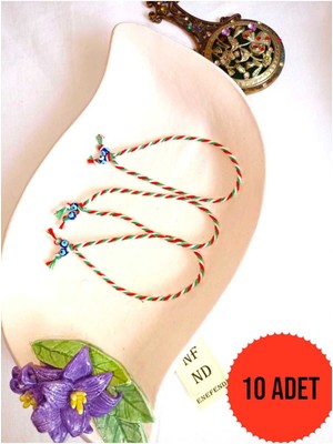 NF ND ENEFENDİ 10 Adet Nazar Boncuklu Marteniçka Ip Bileklik Kırmızı Yeşil Beyaz Hediye Şans Bahar
