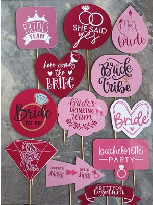 Kına Gecesi 12'li Büyük Boy Bekarlığa Veda Konuşma Seti Bride To Be Bride's Team She Said Yes