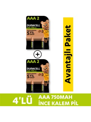 Duracell Şarj Edilebilir AAA 750 mAh Piller 4'lü