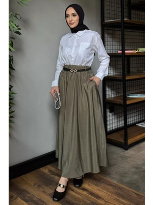 Julude Paraşüt Garnili Kemerli Tesettür Elbise P-00017012