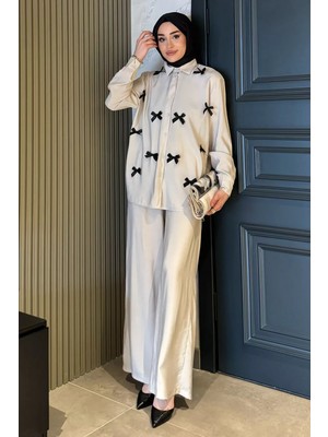 Julude Kadın Fiyonk Detaylı Tesettür Gömlek Pantolon Ikili Takım P-00016872