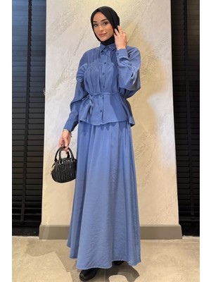 Julude Kadın Büzgü Detaylı Bel Bağlamalı Tunik Etek Ikili Takım P-00016784