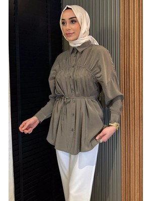 Julude Kadın Ön Büzgü Detaylı Bel Bağlamalı Tesettür Tunik P-00016783