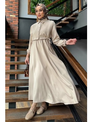 Julude Yan Bağlamalı Bluz Kombinli Tesettür Elbise P-00016364