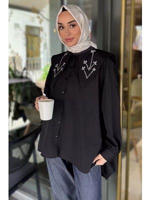 Julude Yaka Taş Detaylı Oversize Tesettür Tunik P-00016426