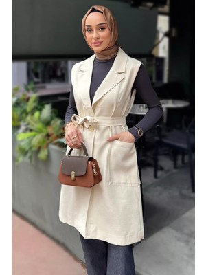 Julude Bel Kuşaklı Astarlı Tesettür Yelek P-00016322