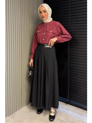 Julude Kadın Kemer Detaylı Pileli Tesettür Etek P-00016343