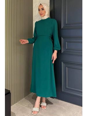 Julude Yan Bağlamalı Tesettür Elbise P-00016251