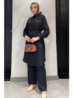 Julude Kadın Inci ve Taş Işlemeli Kuşak Detaylı Tunik Pantolon Tesettür Ikili Takım P-00016353