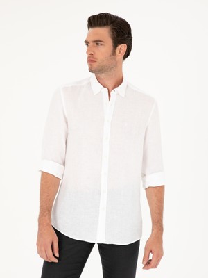 Cacharel Erkek Beyaz Slim Fit %100 Keten Gömlek 50269214-VR013