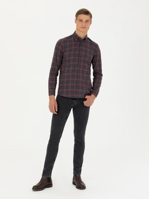 Cacharel Erkek Bordo Slim Fit Uzun Kollu Gömlek 50282560-VR014