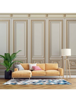 3 Boyutlu Saray Beyaz Panel Altın Motif Duvar Kağıdı Baskı