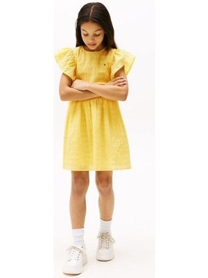 Kız Çocuk Th Dokulu Pamuklu Elbise - Sarı