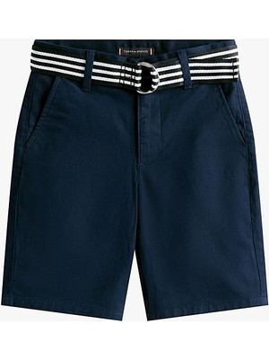 Tommy Hilfiger Erkek Çocuk Woven Belted Şort Rahat Kesim Desenli Yazlık 8 Yaş İçin Şort