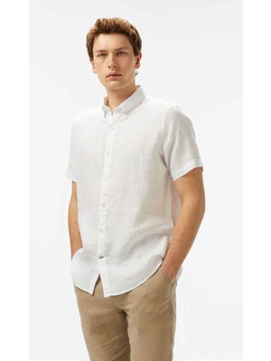 Nautica Erkek Beyaz Classic Fit Keten Gömlek W55100T.1BW