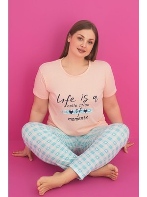 X-Dreamy Büyük Beden Pamuklu Desenli Kısa Kollu Pijama Takımı