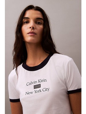 Kadın Ck Slim Script Logo T-Shirt - Beyaz