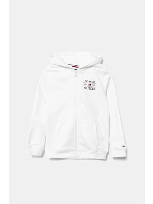 Erkek Çocuk Tommy Flag Fermuarlı Kapüşonlu Sweatshirt - Beyaz