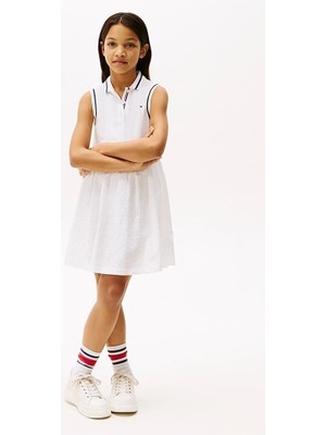 Kız Çocuk Th Broderie Anglaise Polo Elbise - Beyaz