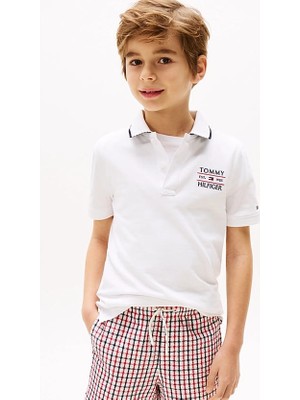 Erkek Çocuk Th Bayrak Logo Polo T-Shirt - Beyaz
