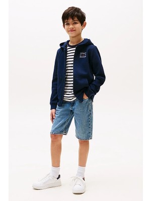 Erkek Çocuk Tommy Flag Fermuarlı Kapüşonlu Sweatshirt - Lacivert