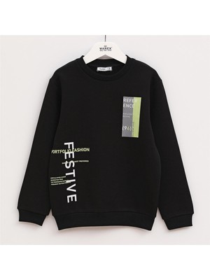 Erkek Çocuk Şardonlu Uzun Kol Kalın Bisiklet Yaka Tişört - 15811 - Siyah