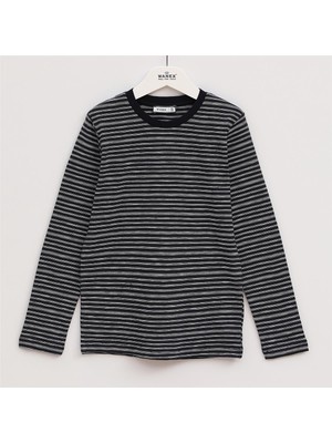 Erkek Çocuk Şardonsuz Uzun Kol Ince Tişört - 15983 - Siyah