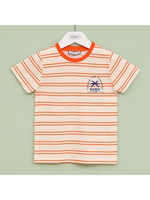 Erkek Çocuk Kısa Kol Bisiklet Yaka Tişört - 16438 - Vanilya