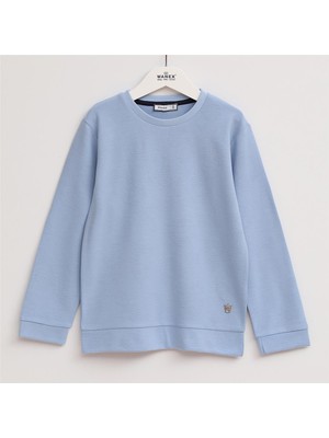 Erkek Çocuk Şardonsuz Uzun Kol Ince Bisiklet Yaka Tişört - 15947 - Mavi