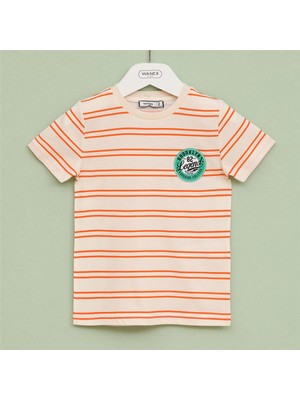 Erkek Çocuk Kısa Kol Bisiklet Yaka Tişört - 16519 - Vanilya - Oranj