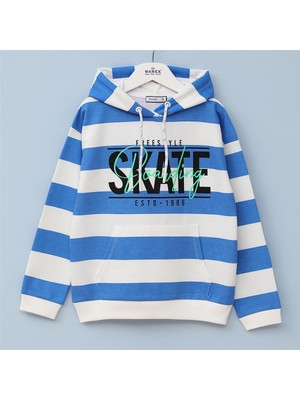 Erkek Çocuk Şardonsuz Uzun Kol Ince Kapşonlu Tişört - 15922 - Mavi