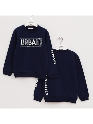 Erkek Çocuk Şardonlu Uzun Kol Kalın Bisiklet Yaka Tişört - 16210 - Lacivert