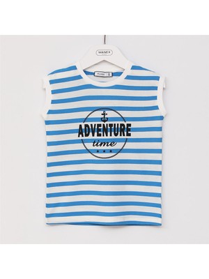 Erkek Çocuk Sıfır Kol Bisiklet Yaka Tişört - 16397 - Mavi