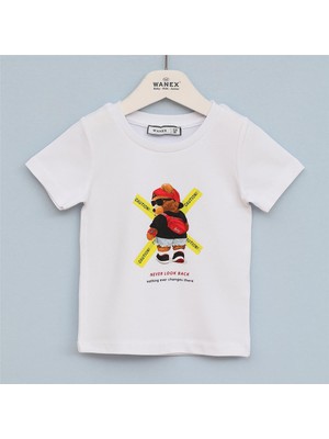 Erkek Çocuk Kısa Kol Bisiklet Yaka Tişört - 16576 - Beyaz