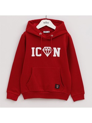 Erkek Çocuk Şardonlu Uzun Kol Kalın Kapşonlu Tişört - 15401 - Bordo