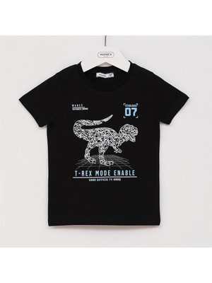 Erkek Çocuk Kısa Kol Yazlık Tişört  - (12 Aylık-5 Yaş) - 16206 - Siyah