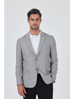 Kazayağı Desen Bez Ayağı Mono Yaka Yarım Astar Keten Karışımlı 6 Drop Slim Fit Ceket 1002250102