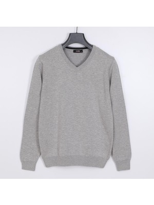 Erkek V Yaka Uzun Kol Ince Sweatshirt  - (M-2xl) - 180537 - Gri Melanj