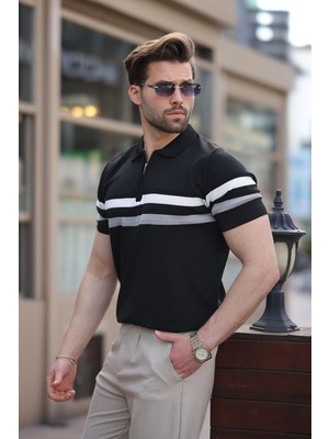 Siyah Fermuarlı Polo Yaka Triko Erkek T-Shirt E7299