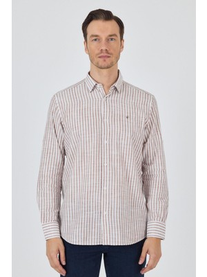 Kahverengi Kısalabilir Kol Cepsiz Pamuk Casual Comfort Fit Gömlek 1004250128