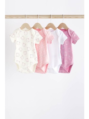 % 100 Pamuklu Pembe Ayı Desenli Kısa Kollu 4’lü Body Zıbın Set