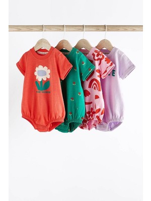 Pamuklu Red Purple Flovers 4’lü Romper Set
