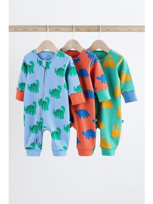 % 100 Pamuklu Parlak Dino Desenli 3’lü Tulum Set