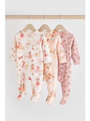 % 100 Pamuklu Krem Pembe Çiçek Desenli 3'lü Tulum Set