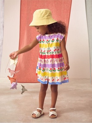 % 100 Pamuklu Gökkuşağı Desenli Kısa Kollu Elbise