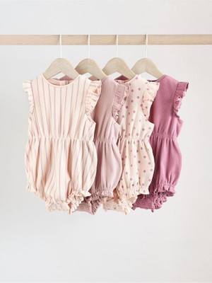 %100 Pamuklu Pembe Krem Benekli 4'lü Romper Set