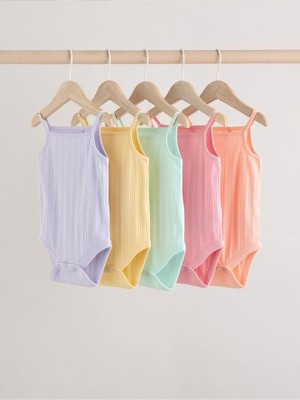 % 100 Pamuklu Pastel Renkler Ip Askılı 5'li Body Zıbın Set