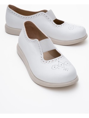 Luvi Chelle Beyaz Cilt Lastikli  Deri Kadın Günlük Ayakkabı