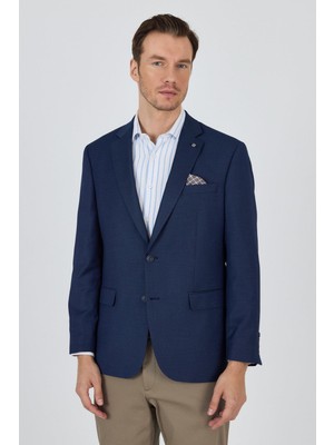 Lacivert Mono Yaka Armürlü Tam Astar Esnek 4 Drop Comfort Fit Classic Ceket 1002250152