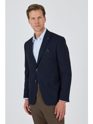 Lacivert Kılıç Yaka   Esnek 6 Drop Slim Fit Classic  Ceket 1002250124
